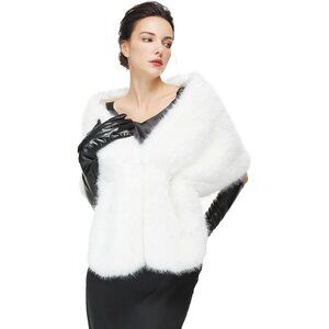 Women 1920s Faux Fur Shawl Wrap Stole Shrug Winter Bridal Wedding Scarf Party Co